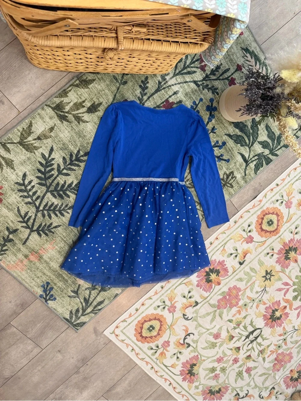 Cat & Jack Girls' Hanukkah Tulle Dress Size Small 6/6X Long Sleeves Blue